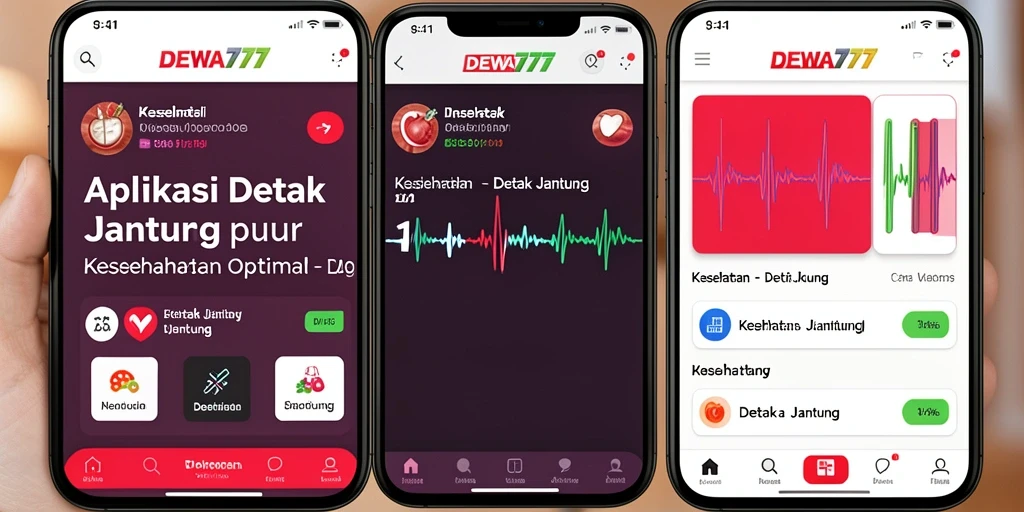 Antarmuka aplikasi DEWA777 yang menampilkan pemantauan detak jantung.
