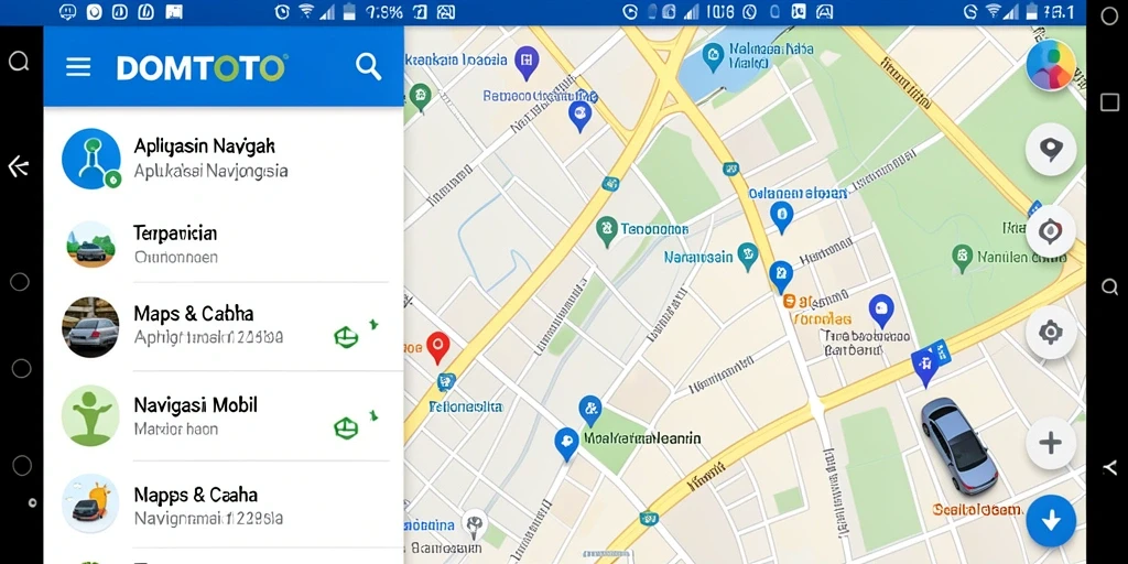 Antarmuka aplikasi DOMTOTO dengan fitur Navigasi Mobil yang intuitif.