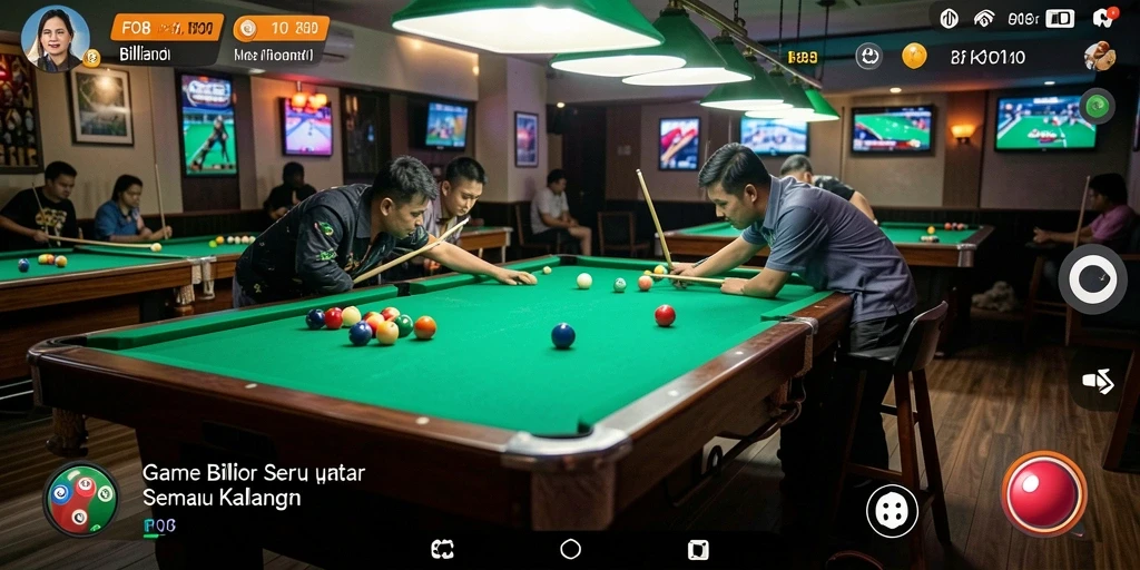 Tampilan antarmuka seru dari game Billiard FO8.