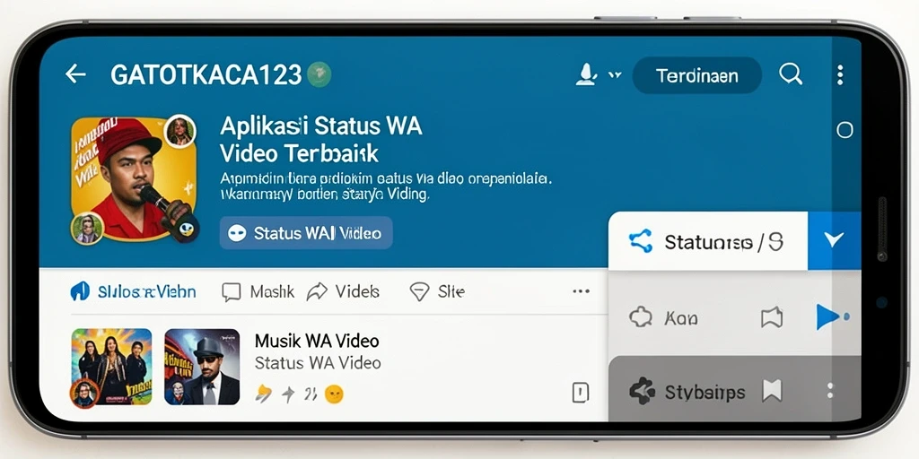 Antarmuka GATOTKACA123 dengan berbagai pilihan video Status WA.