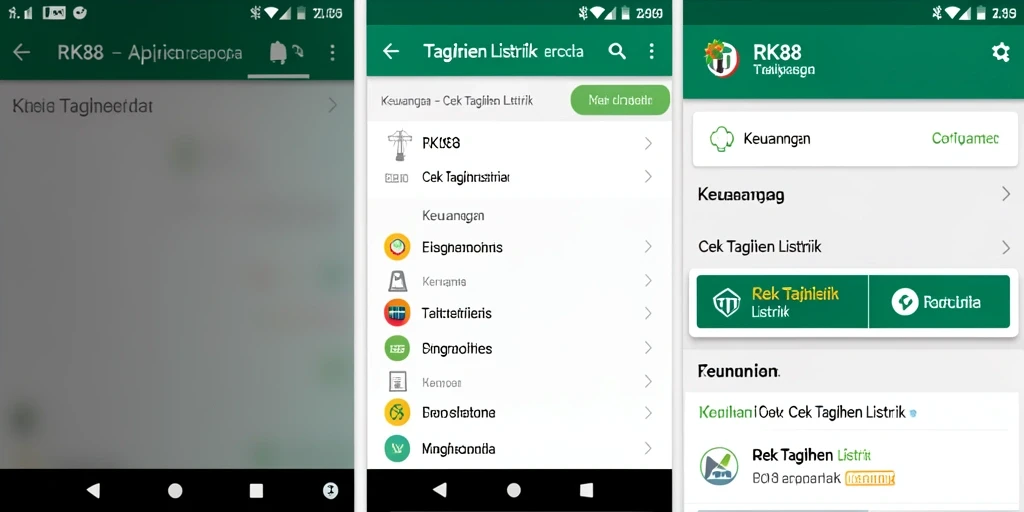 Antarmuka RK88 yang sederhana dan fungsional untuk cek tagihan listrik.